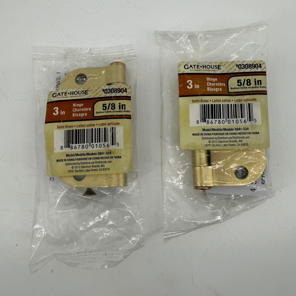 Gatehouse 2 Pack 3 in Satin Brass Door Hinges 5/8 in Radius S841-524 0308904 NEW